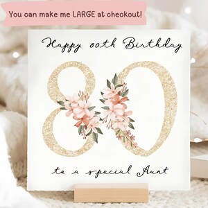 Carte numéro 80e anniversaire de tante, carte personnalisée tante 80e, quatre-vingts anniversaire, carte quatre-vingt-dixième anniversaire tante, carte tante florale or 70