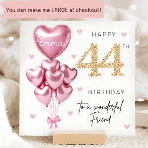 Carte personnalisée de 44e anniversaire d'un ami, carte ballon en or rose, ami a 44 ans, cadeau de quarante-quatrième anniversaire, 44e anniversaire de Bestie