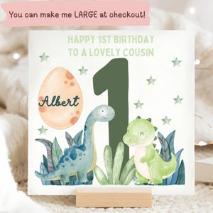 Cousin 1st Birthday Dinosaur Personalised Card, Cousin First Birthday Dino Card, Cousin Turns 1 Card, Little Cousin Dinosaur Card
