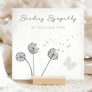 Sending Sympathy At This Sad Time Card, Grey Dandelion Sympathy Card, Sorry For Your Loss Card, Bereavement Card, Sympathy Gift