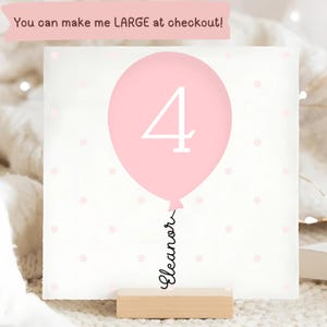 Carte de 4e anniversaire ballon rose, carte personnalisée de 4e anniversaire, quatrième anniversaire de la fille, anniversaire de nièce, carte de petite-fille, 4 ans
