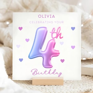 Carte personnalisée pour 4e anniversaire de fille, carte multicolore pour 4e anniversaire, 4e anniversaire de fille, 4e et quatrième anniversaire de nièce, 4 ans pour nos 4 ans