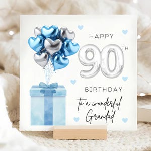 Carte ballon bleu argenté grand-père 90e, merveilleux grand-père a quatre-vingt-dix ans, pour son anniversaire, carte frère grand-père ballon aluminium, grand-père quatre-vingt-dix