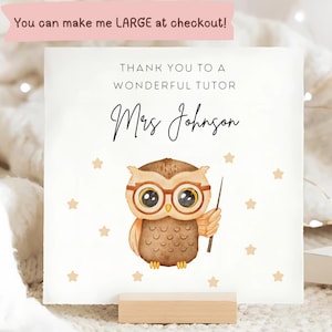 Merveilleuse carte de remerciement pour tuteur, carte personnalisée de hibou de tuteur, tuteur spécial, de votre élève, carte de fin d'année, carte d'école, cadeau pour enseignant