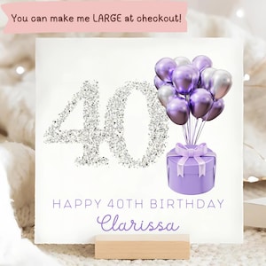 Carte personnalisée 40e anniversaire paillettes argentées, carte 40e anniversaire femme, carte 40e anniversaire femme violet, carte elle a quarante ans, 40 ans