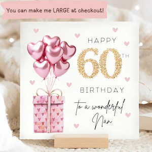 Carte de 60e anniversaire mamie rose ballon aluminium, joyeux 60e anniversaire grand-mère, carte d'anniversaire de nounou, carte personnalisée Nana soixante, soixantième, mamie