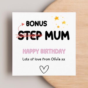 Step Mum 'Bonus Mum' Birthday Card, Personalised Mum Card, Stepmum Birthday Card, Bonus Mum Birthday Card, Appreciation Gift, Card For Her