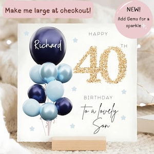 Carte personnalisée bijou de 40e anniversaire de fils, carte ballon or bleu strass, fils a 40 ans, cadeau de 40e anniversaire, cadeau de 40e anniversaire de fils