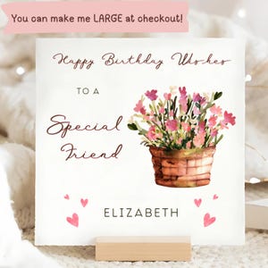 Carte personnalisée d'anniversaire d'un ami spécial, carte d'un ami seau de fleurs, carte d'anniversaire d'un ami spécial, pour elle, de la part de votre amie, anniversaire floral