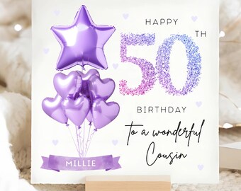 Biglietto di auguri viola per il 50° compleanno del cugino, biglietto personalizzato per il 50° compleanno del cugino, biglietto per il 50° compleanno del cugino, biglietto per il 50° compleanno del cugino, regalo per il 50° compleanno del cugino