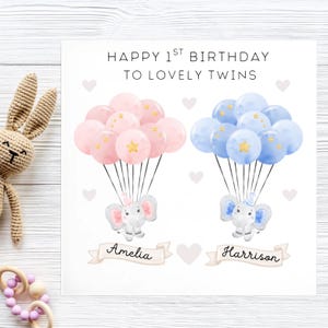 Twins 1st Birthday Pink & Blue Card, Personalised Twin Baby Birthday Card, Boy And Girl Birthday, Twin First Birthday Card, Twins Turning 1