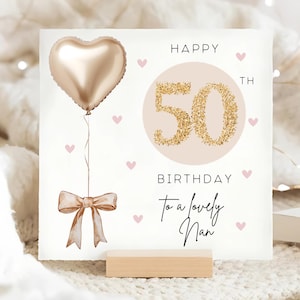Carte d'anniversaire Nan 50e or et beige, carte 50e nounou personnalisée, carte grand-mère a cinquante ans, carte cinquantième anniversaire Nan, beau cadeau grand-mère