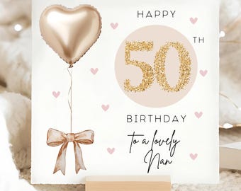 Cartão de aniversário de 50 anos para a vovó, dourado e bege, cartão personalizado para o aniversário de 50 anos da vovó, cartão para a vovó que faz 50 anos, cartão de aniversário de cinquenta anos para a vovó, lindo presente para a vovó