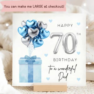 Papa 70e anniversaire bleu ballon carte, merveilleux papa a soixante-dix ans, pour son anniversaire, carte d'anniversaire de papa ballon aluminium, papa soixante-dix ans, papa