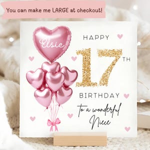 Carte personnalisée pour 17e anniversaire de nièce, carte ballon en or rose, nièce a 17 ans, cadeau de 17e anniversaire, carte de 17e anniversaire nièce