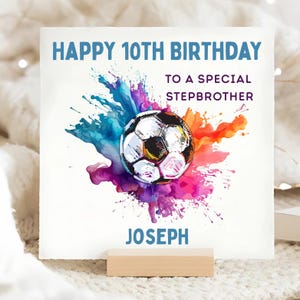 Carte de 10e anniversaire de beau-frère de football, carte personnalisée de 10 ans de demi-frère, 10e carte colorée de 10e anniversaire de demi-frère
