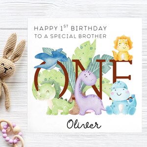 1ère carte d'anniversaire dinosaure frère, carte frère dinosaure personnalisée, première carte d'anniversaire frère, frère fête ses 1 an Jurassique, beau frère