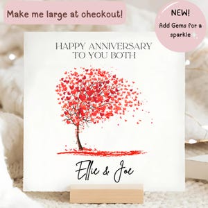 Happy Anniversary To You Both Gem Card, Diamante Heart Tree Anniversary Card, Wedding Anniversary, Years Together Card, Personalised Card