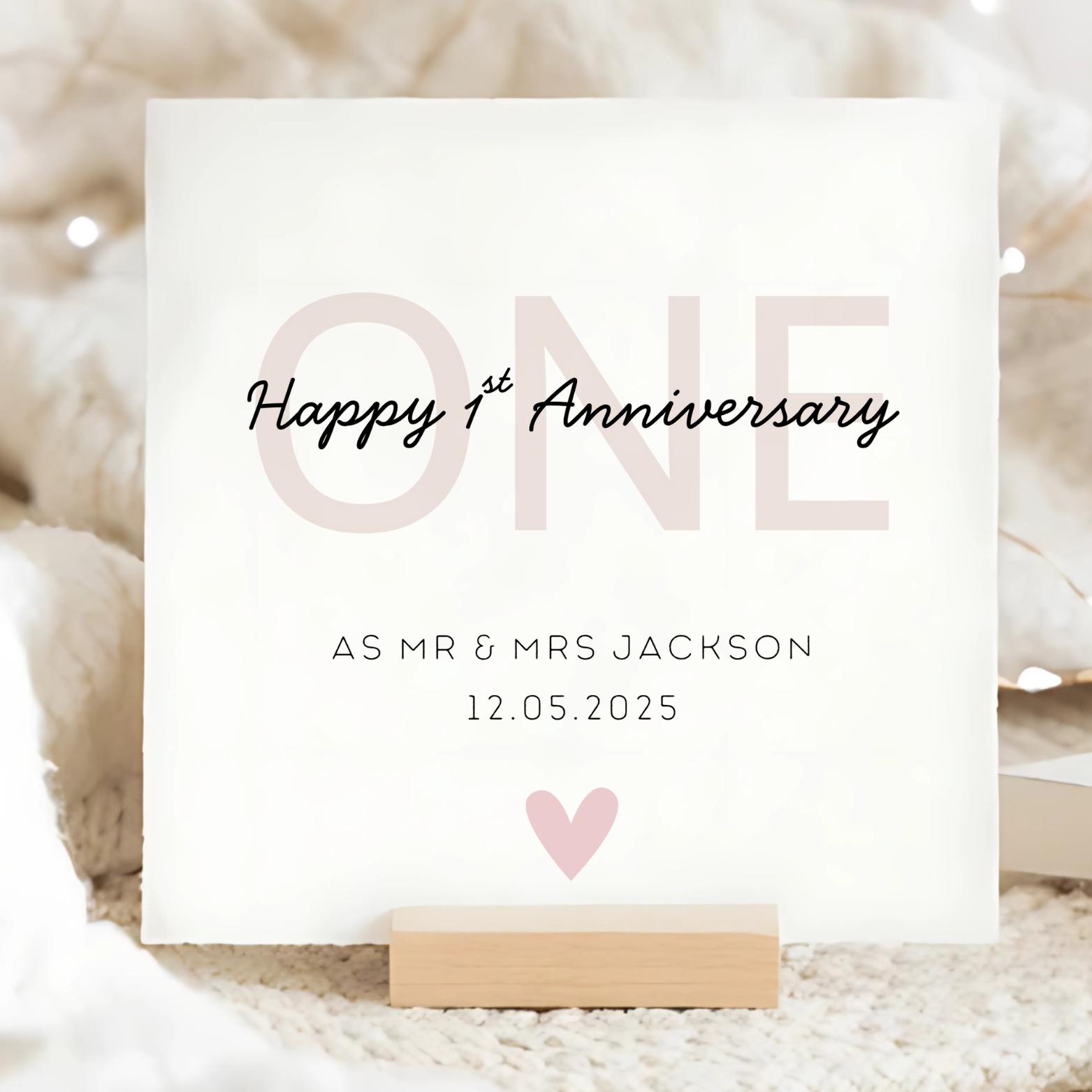 One Year Wedding Anniversary Card, Personalised 1 Year Anniversary