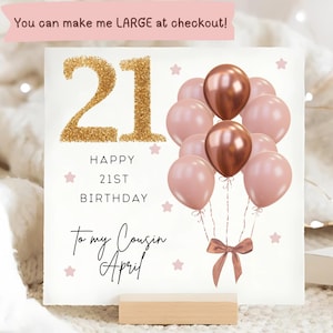 Friend 21st Birthday Pink Brown & Gold Balloon Card, Personalised Friend Twenty-First Birthday Card, Bestie Is 21 Card, Best Friend Birthday