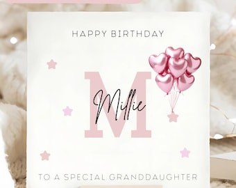 Granddaughter Initial Birthday Card, Granddaughter Personalised Birthday Card, Granddaughter Name Birthday Card, Granddaughter Pink Card