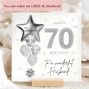 Husband 70th Birthday Personalised Card, Silver Grey Balloon Card, Husband is 70, His Seventieth Birthday Gift, Husband 70th Birthday Card