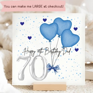 Carte de 70e anniversaire de papa ballons bleus, carte personnalisée de 70e papa, papa aura 70 ans, carte de 70e anniversaire, cadeau pour 70e anniversaire, coeurs