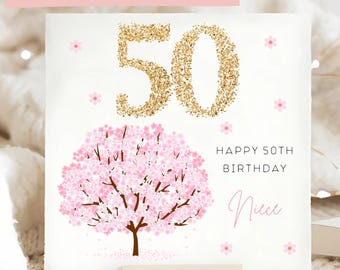 Tarjeta de cumpleaños para sobrina con flores rosas, tarjeta personalizada para sobrina de cincuenta años, tarjeta floral para sobrina, regalo de cumpleaños para sobrina, sobrina encantadora