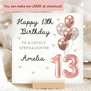Carte d'anniversaire personnalisée 13e belle-fille, carte ballon de 13e anniversaire en or rose, carte belle-fille adolescente, carte officiellement adolescente