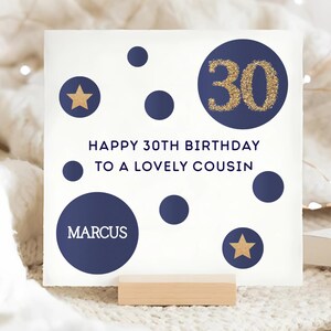 Cousin 30th Blue & Gold Birthday Card, Personalised Cousin 30 Birthday Card, Cousin Thirtieth Birthday Card, Cousin Is 30, Cousin Gift