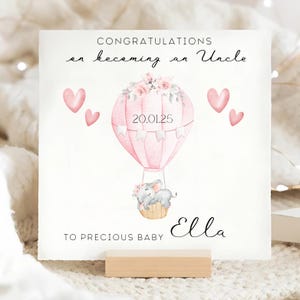 Congrats On Becoming An Uncle Card, To A Baby Girl Card, Personalised Uncle Card, New Niece Card, Congratulations To Uncle, Pink Elephant