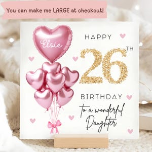 Carte personnalisée de 26e anniversaire de fille, carte ballon en or rose, fille de 26 ans, cadeau de 26e anniversaire, 26e anniversaire de fille