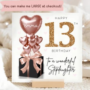 Carte personnalisée de 13e anniversaire de belle-fille, carte de ballon noir en or rose, belle-fille a 13 ans, cadeau de 13e anniversaire, carte de 13e fille