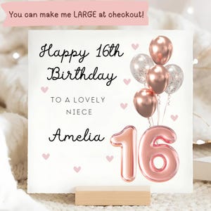 Carte d'anniversaire personnalisée nièce pour les 16 ans, carte ballon en or rose pour les 16 ans, carte Sweet Sixteen nièce, seizième anniversaire de nièce, pour elle
