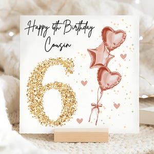 Cousin 6th Birthday Card, Special Cousin Birthday, Sixth Birthday Card, Girl Cousin Turning 6, Little Cousin Birthday Card, 6 Years Old Card
