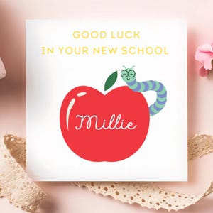 Carte porte-bonheur nouvelle école, carte école Apple, nouvelle école fils, nouvelle école fille nouvelle école, nouveau chapitre, carte scolaire enfant, carte personnalisée