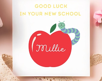 New School Good Luck Card, School Apple Card, Son New School, Daughter New School, New Chapter, Child School Card, Personalised Card