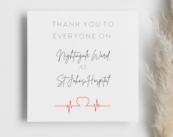 Tarjeta de agradecimiento personalizada para la sala del hospital, tarjeta de agradecimiento para enfermeras, tarjeta de agradecimiento para médicos, regalo para el cuidador, regalo para la sala del hospital, NHS, atención