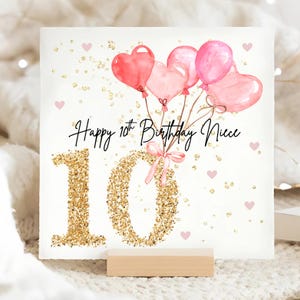 Carte d'anniversaire ballon rose 10e nièce, carte 10 anniversaire nièce personnalisée, dixième carte rose nièce, cadeau d'anniversaire nièce a dix ans, anniversaire fille