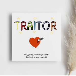 Carte de départ collègue traître, carte d'humour drôle, carte tu vas nous manquer, carte de départ de travail, nouveau cadeau de travail, carte bravo, carte de félicitations