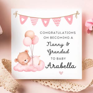 Carte Félicitations pour devenir une nounou et un grand-père, carte rose pour nouveau-né, carte personnalisée pour grands-parents, carte nouveau-né, petite fille