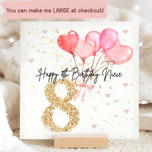 Carte d'anniversaire ballon rose 8e nièce, carte d'anniversaire personnalisée nièce 8 ans, huitième carte rose nièce, cadeau nièce a huit ans, carte d'anniversaire nièce
