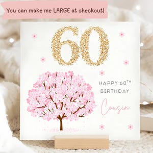Tarjeta de cumpleaños para primos de 60 años con flores rosas, tarjeta personalizada para primos de 60 años, regalo floral para primos de 60 años, tarjeta para primos de 60 años