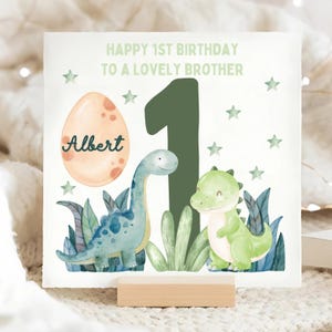 Carte personnalisée frère 1er anniversaire dinosaure, frère premier anniversaire Dino carte, frère tourne 1 carte, petit frère carte Jurassique