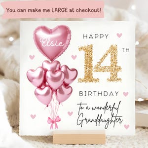 Carte personnalisée de 14e anniversaire de petite-fille, carte ballon en or rose, petite-fille a 14 ans, cadeau de quatorzième anniversaire, petite-fille 14e