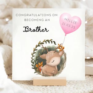 Carte de félicitations pour nouveau frère, carte personnalisée pour nouveau bébé et soeur, vous êtes un frère, carte de bienvenue pour nouveau bébé, jolie petite fille rose