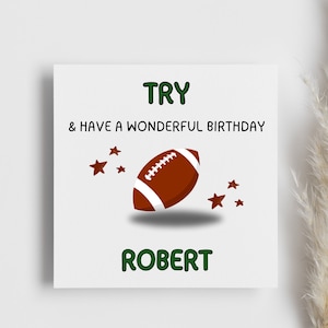 Rugby 'Try' Birthday Personalised Card, rugby union, sport card, gift for sport lover, husband, boyfriend, dad, brother, for him, team play
