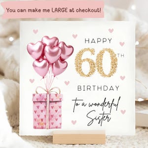 Sister 60th Birthday Pink Foil Balloon Card, Happy 60th Birthday Sister , Sister Birthday Card, Personalised Sister Sixty Card, Sixtieth