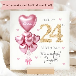 Carte personnalisée de 24e anniversaire de fille, carte ballon en or rose, fille de 24 ans, cadeau de 24e anniversaire, fille de 24 ans