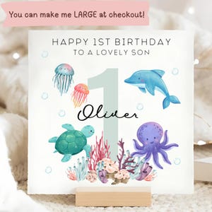 Son 1st Birthday Under The Sea Card, Personalised Sea Animal First Birthday Card, Son 1 Year Old Card, Son One Year Old Card, Baby Son Card